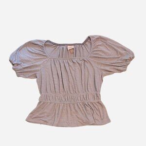 Elegant Large Blue Peplum Blouse with Square Neckline | Stretch Waist